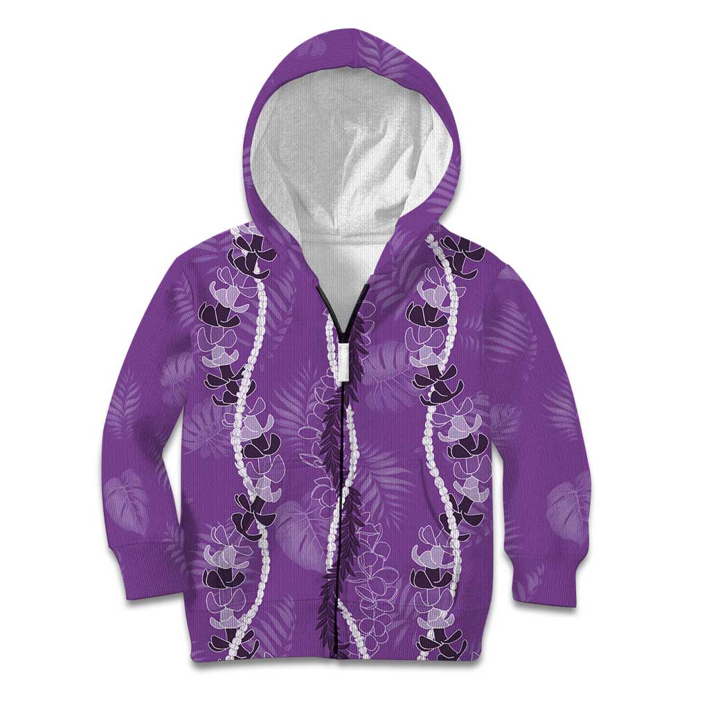 Hawaii Maile Lei Kid Hoodie With Violet Monstera Pattern LT05 Zip Hoodie Violet - Polynesian Pride