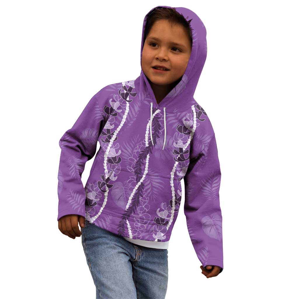 Hawaii Maile Lei Kid Hoodie With Violet Monstera Pattern LT05 - Polynesian Pride