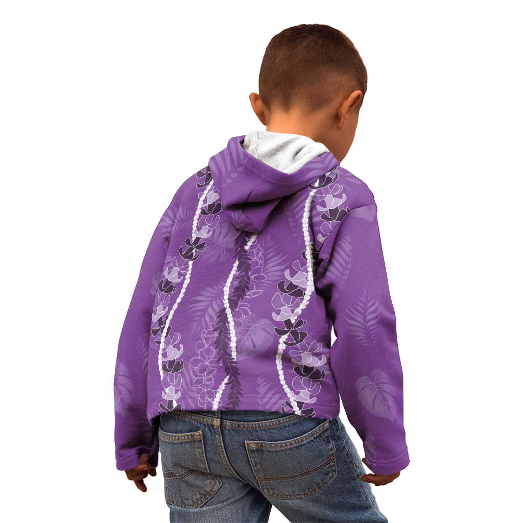 Hawaii Maile Lei Kid Hoodie With Violet Monstera Pattern LT05 - Polynesian Pride