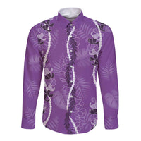 Hawaii Maile Lei Long Sleeve Button Shirt With Violet Monstera Pattern LT05 Unisex Violet - Polynesian Pride