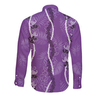 Hawaii Maile Lei Long Sleeve Button Shirt With Violet Monstera Pattern LT05 - Polynesian Pride