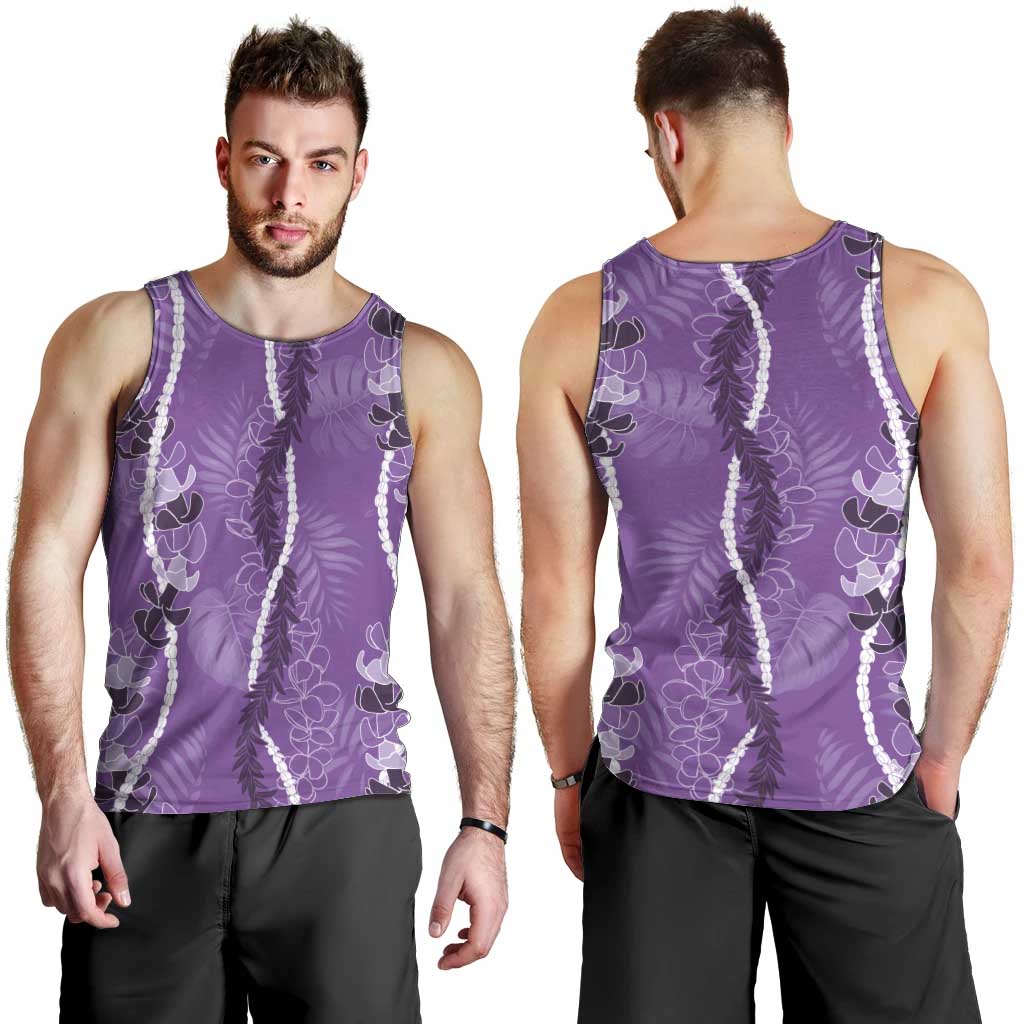 Hawaii Maile Lei Men Tank Top With Violet Monstera Pattern LT05 - Polynesian Pride