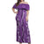 Hawaii Maile Lei Off Shoulder Maxi Dress With Violet Monstera Pattern