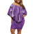 Hawaii Maile Lei Off Shoulder Short Dress With Violet Monstera Pattern