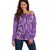 Hawaii Maile Lei Off Shoulder Sweater With Violet Monstera Pattern