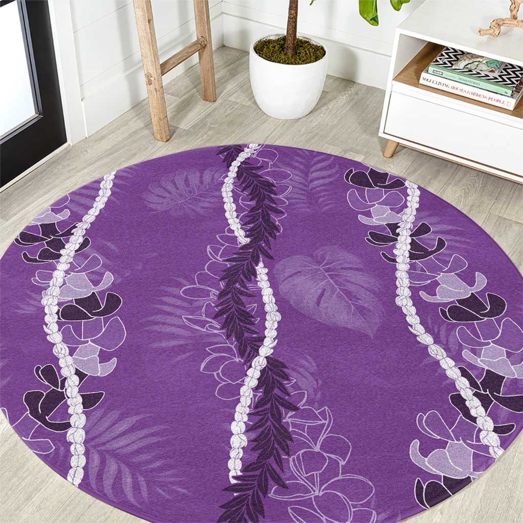 Hawaii Maile Lei Round Carpet With Violet Monstera Pattern