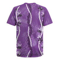 Hawaii Maile Lei Rugby Jersey With Violet Monstera Pattern LT05 - Polynesian Pride