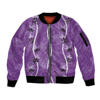 Hawaii Maile Lei Sleeve Zip Bomber Jacket With Violet Monstera Pattern LT05 Unisex Violet - Polynesian Pride
