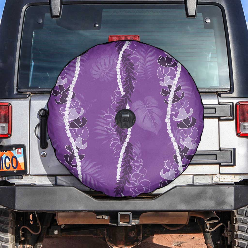 Hawaii Maile Lei Spare Tire Cover With Violet Monstera Pattern LT05 Violet - Polynesian Pride