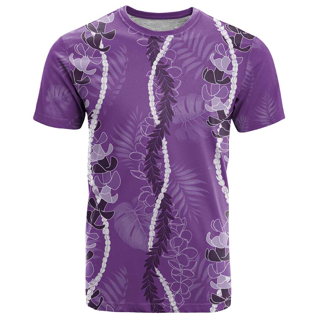 Hawaii Maile Lei T Shirt With Violet Monstera Pattern LT05 Violet - Polynesian Pride