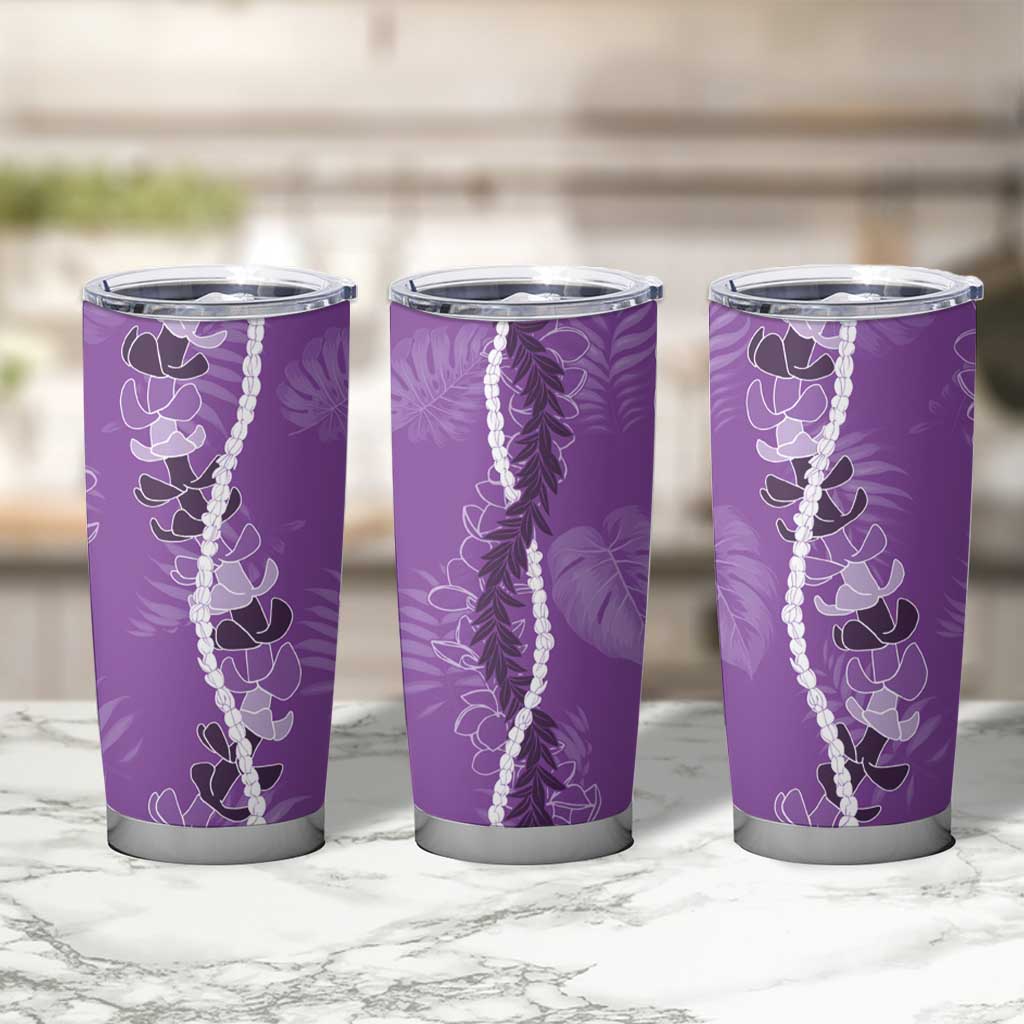 Hawaii Maile Lei Tumbler Cup With Violet Monstera Pattern LT05 - Polynesian Pride