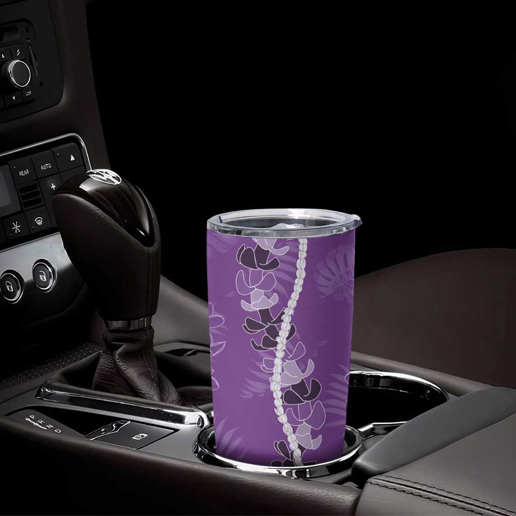 Hawaii Maile Lei Tumbler Cup With Violet Monstera Pattern LT05 - Polynesian Pride