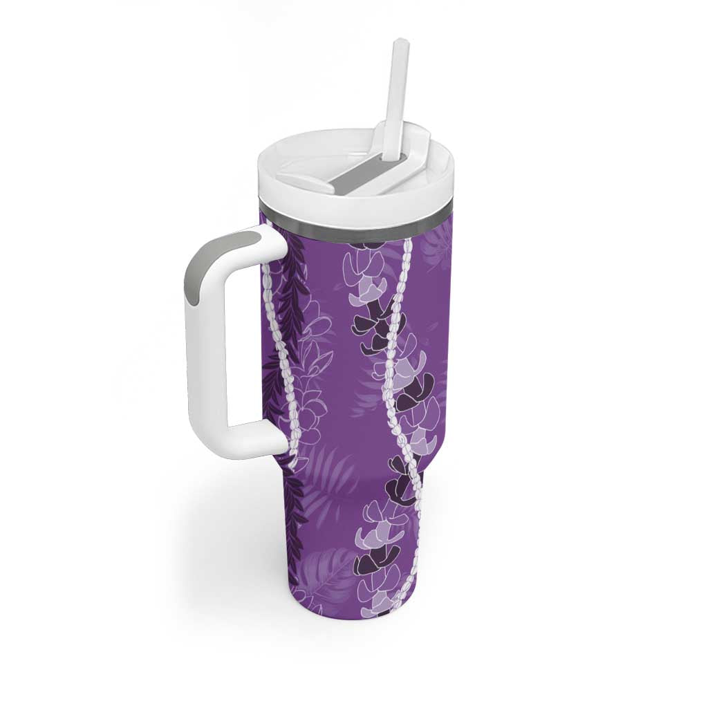 Hawaii Maile Lei Tumbler With Handle With Violet Monstera Pattern LT05 - Polynesian Pride
