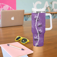 Hawaii Maile Lei Tumbler With Handle With Violet Monstera Pattern LT05 - Polynesian Pride