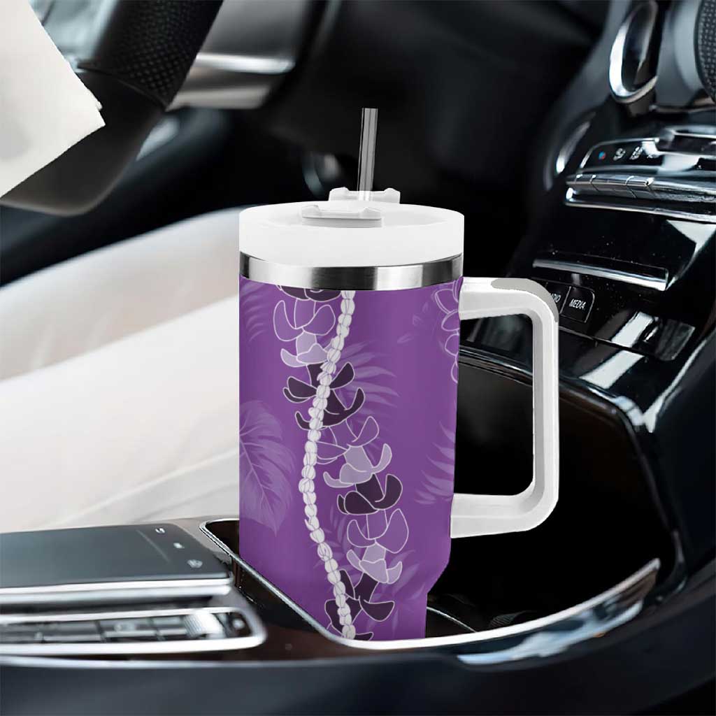 Hawaii Maile Lei Tumbler With Handle With Violet Monstera Pattern LT05 - Polynesian Pride