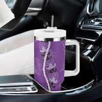 Hawaii Maile Lei Tumbler With Handle With Violet Monstera Pattern LT05 - Polynesian Pride