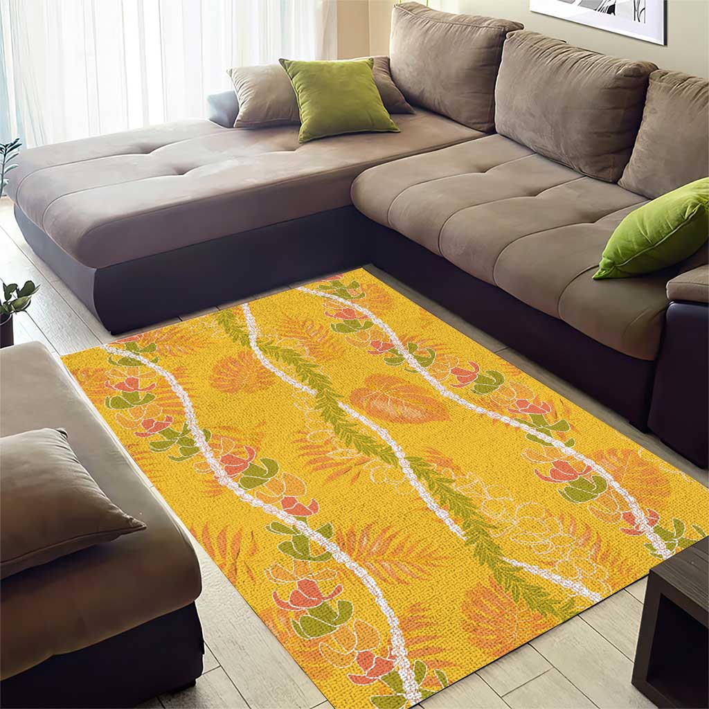 Hawaii Maile Lei Area Rug With Yellow Monstera Pattern LT05 - Polynesian Pride