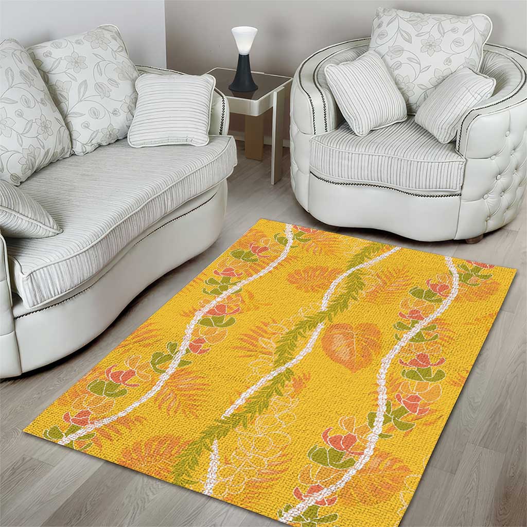 Hawaii Maile Lei Area Rug With Yellow Monstera Pattern LT05 - Polynesian Pride