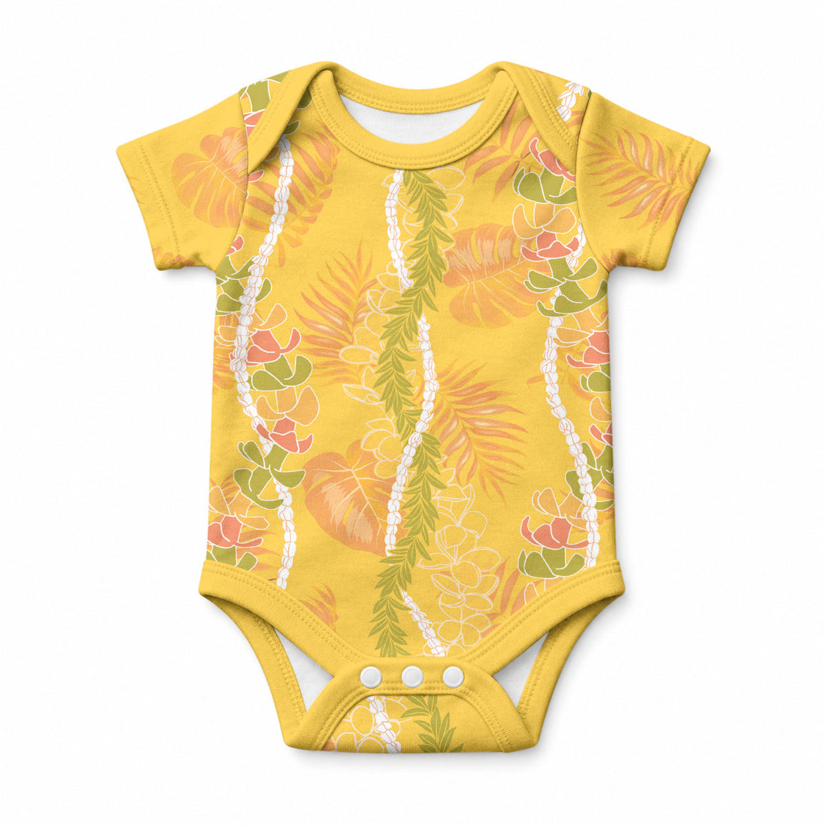 Hawaii Maile Lei Baby Onesie With Yellow Monstera Pattern LT05 Yellow - Polynesian Pride