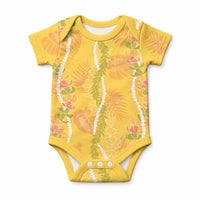 Hawaii Maile Lei Baby Onesie With Yellow Monstera Pattern LT05 Yellow - Polynesian Pride