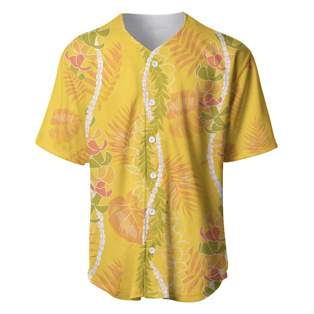 Hawaii Maile Lei Baseball Jersey With Yellow Monstera Pattern