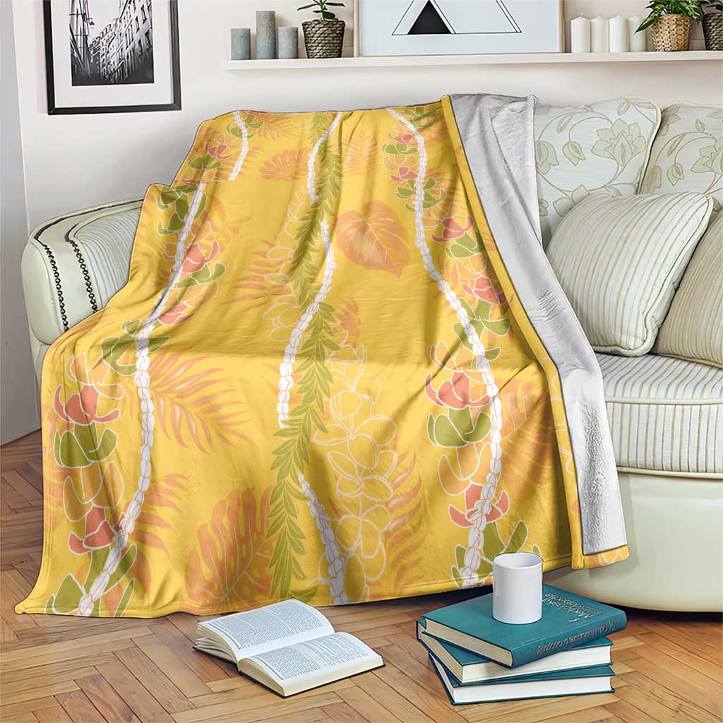 Hawaii Maile Lei Blanket With Yellow Monstera Pattern LT05 Yellow - Polynesian Pride