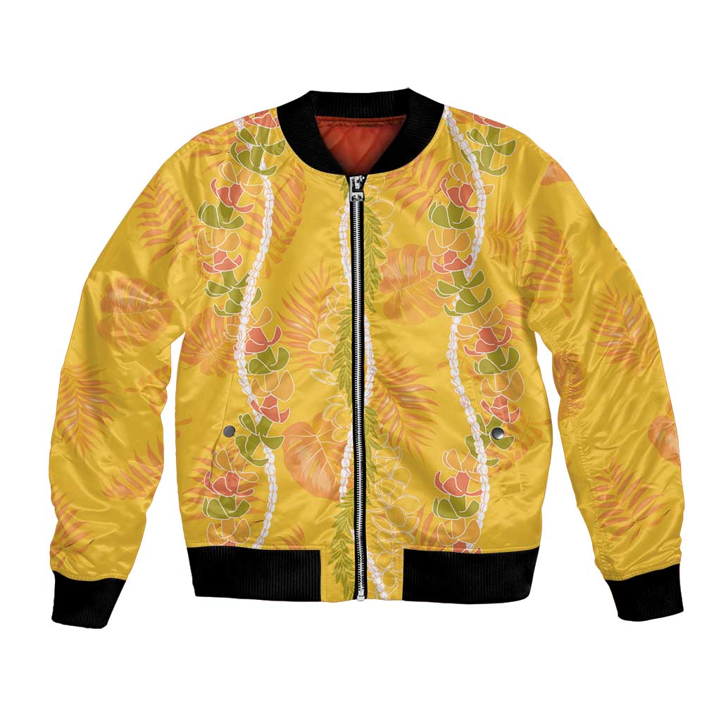 Hawaii Maile Lei Bomber Jacket With Yellow Monstera Pattern LT05 Unisex Yellow - Polynesian Pride