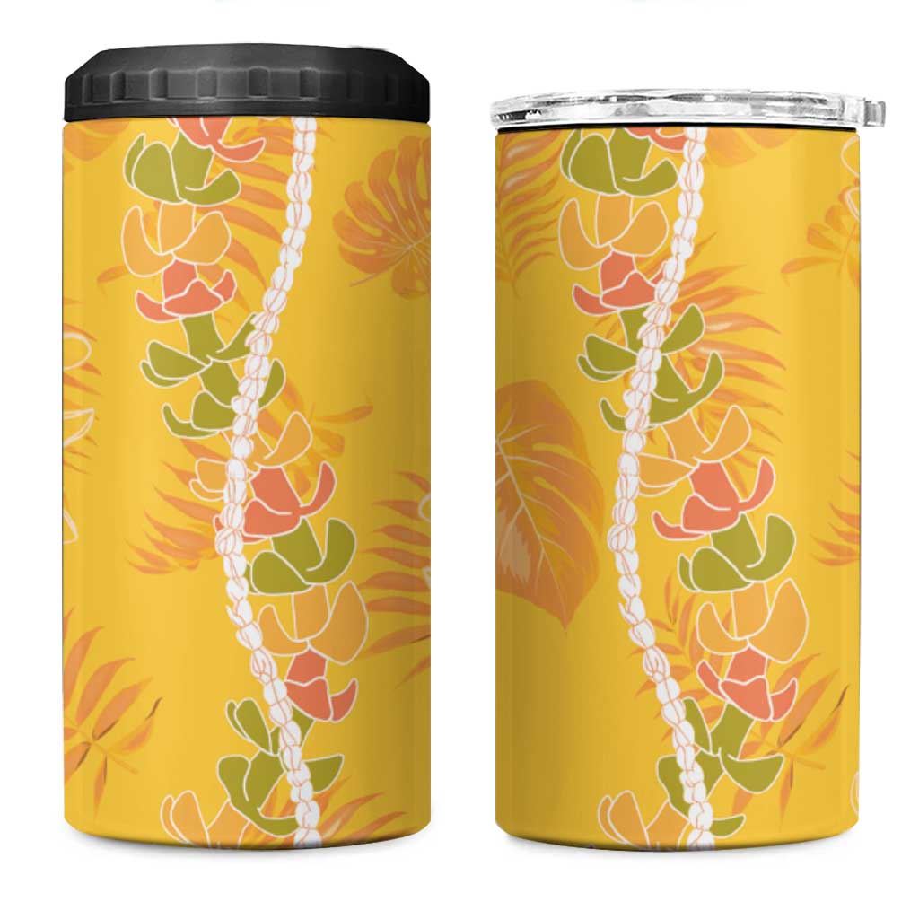 Hawaii Maile Lei 4 in 1 Can Cooler Tumbler With Yellow Monstera Pattern LT05 One Size: 16 oz Yellow - Polynesian Pride
