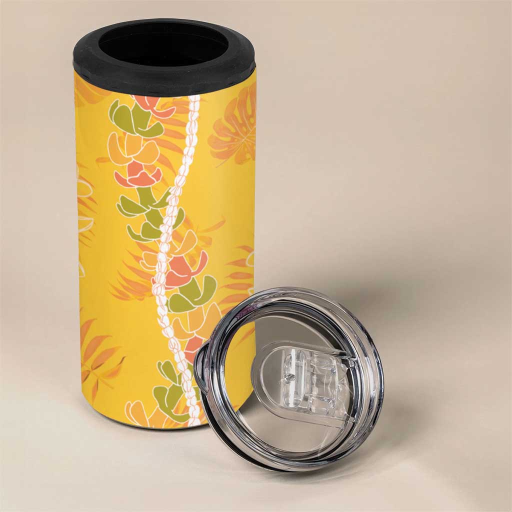 Hawaii Maile Lei 4 in 1 Can Cooler Tumbler With Yellow Monstera Pattern LT05 - Polynesian Pride