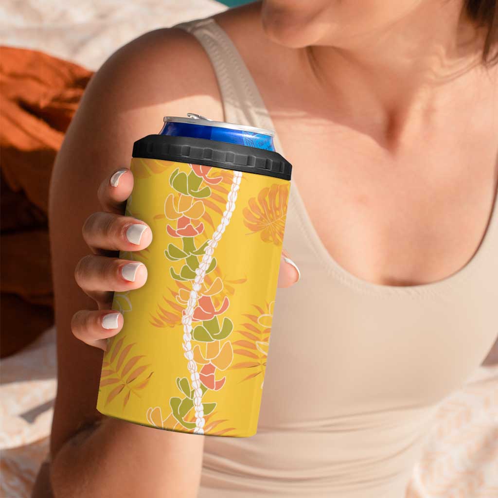 Hawaii Maile Lei 4 in 1 Can Cooler Tumbler With Yellow Monstera Pattern LT05 - Polynesian Pride