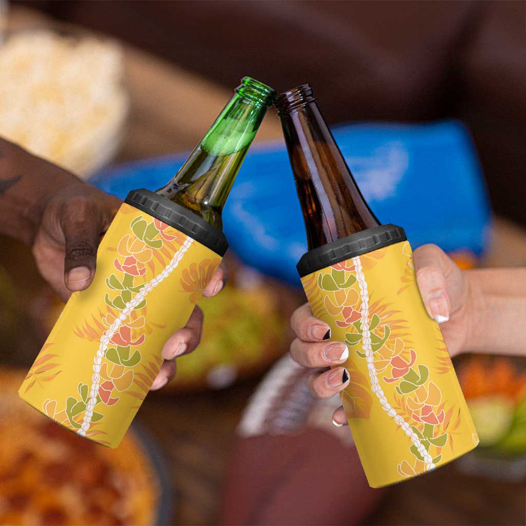 Hawaii Maile Lei 4 in 1 Can Cooler Tumbler With Yellow Monstera Pattern LT05 - Polynesian Pride