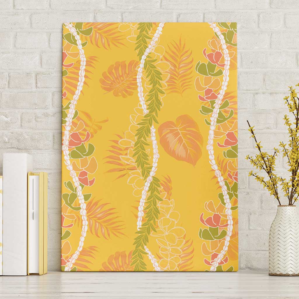 Hawaii Maile Lei Canvas Wall Art With Yellow Monstera Pattern