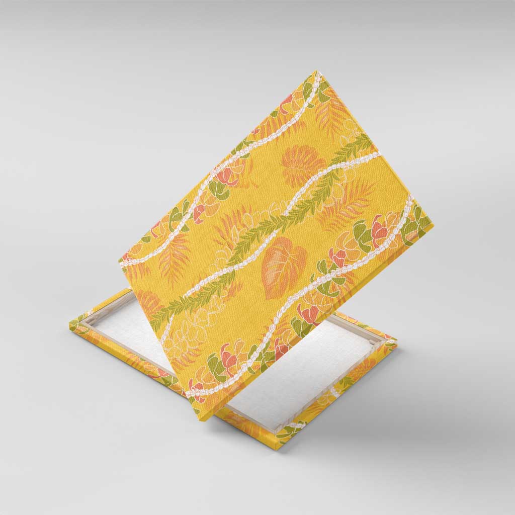Hawaii Maile Lei Canvas Wall Art With Yellow Monstera Pattern LT05 With Frame Yellow - Polynesian Pride