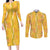 Hawaii Maile Lei Couples Matching Long Sleeve Bodycon Dress and Long Sleeve Button Shirt With Yellow Monstera Pattern