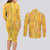 Hawaii Maile Lei Couples Matching Long Sleeve Bodycon Dress and Long Sleeve Button Shirt With Yellow Monstera Pattern