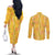 Hawaii Maile Lei Couples Matching Off The Shoulder Long Sleeve Dress and Long Sleeve Button Shirt With Yellow Monstera Pattern