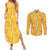 Hawaii Maile Lei Couples Matching Summer Maxi Dress and Long Sleeve Button Shirt With Yellow Monstera Pattern