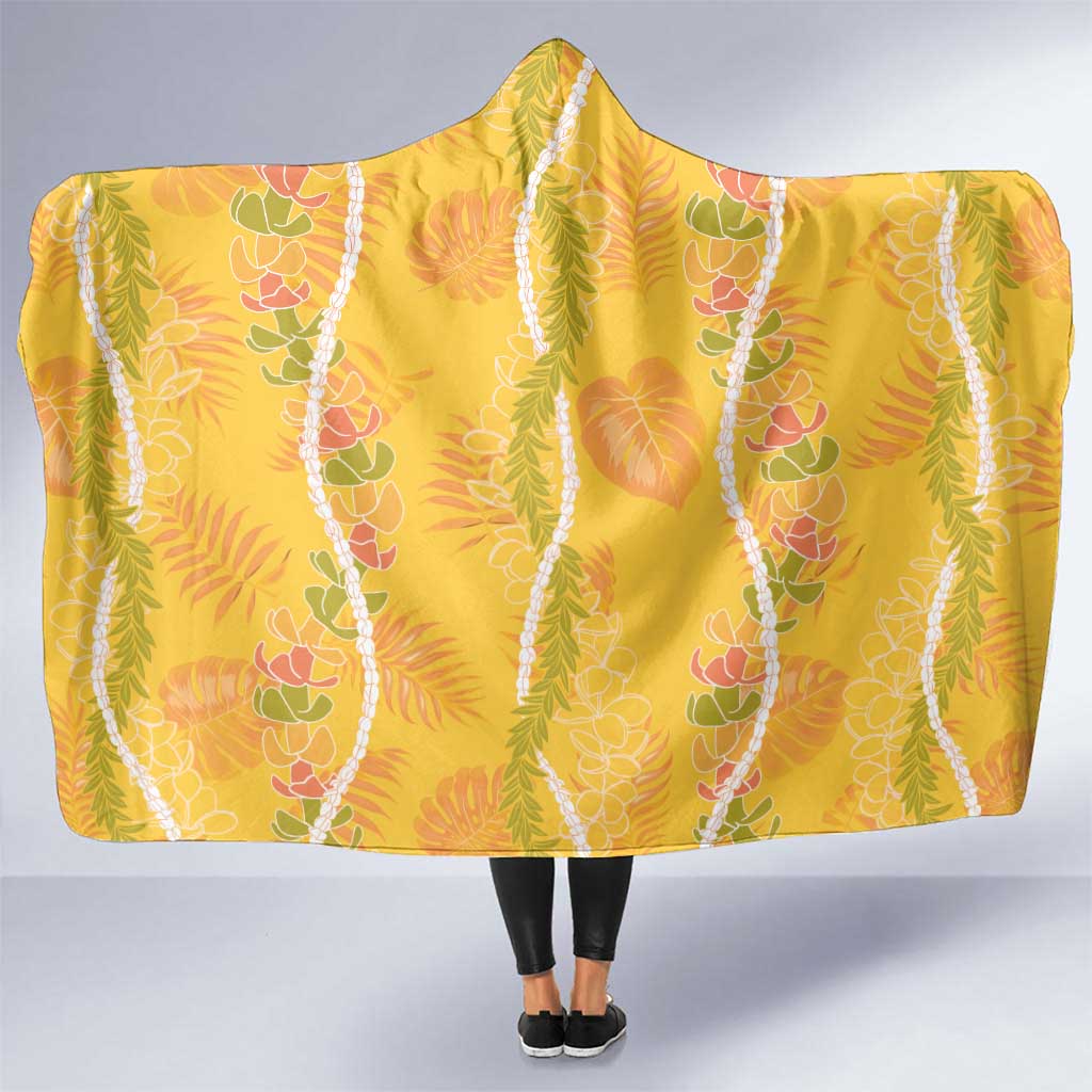 Hawaii Maile Lei Hooded Blanket With Yellow Monstera Pattern LT05 One Size Yellow - Polynesian Pride