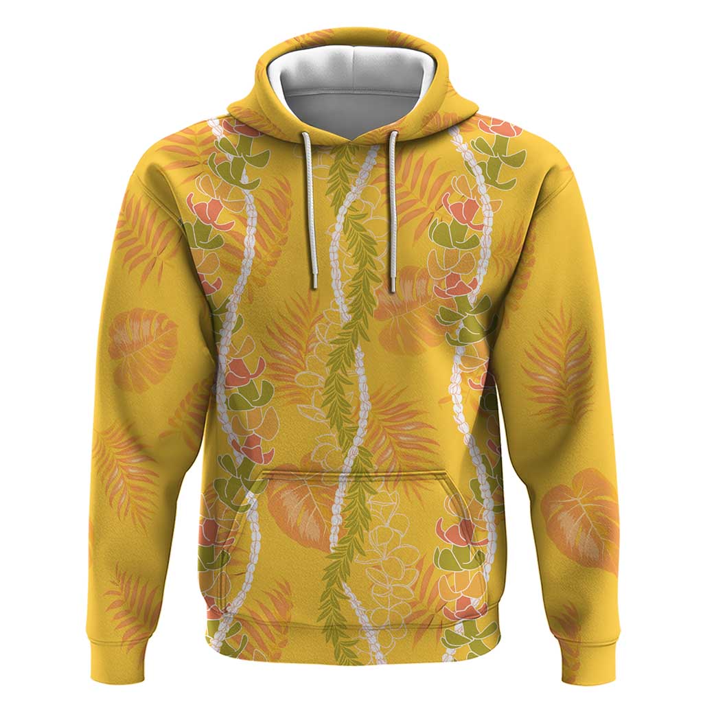 Hawaii Maile Lei Hoodie With Yellow Monstera Pattern