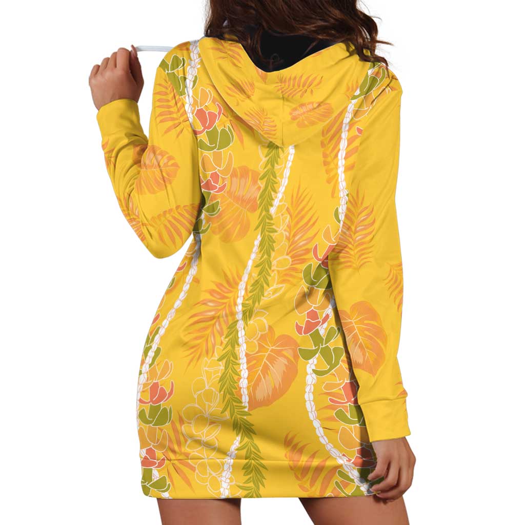 Hawaii Maile Lei Hoodie Dress With Yellow Monstera Pattern LT05 - Polynesian Pride
