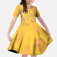 Hawaii Maile Lei Kid Short Sleeve Dress With Yellow Monstera Pattern LT05 KID Yellow - Polynesian Pride