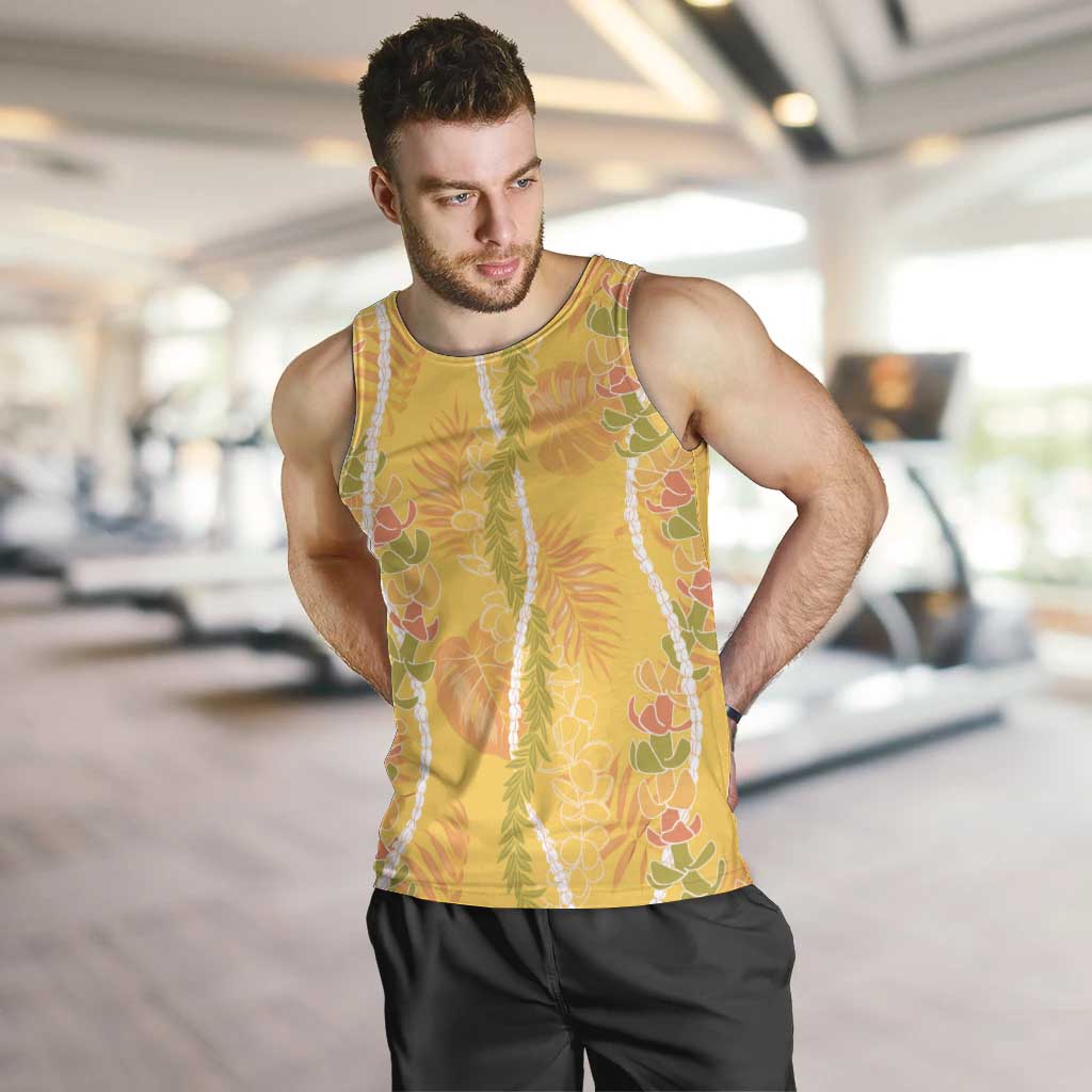 Hawaii Maile Lei Men Tank Top With Yellow Monstera Pattern LT05 Yellow - Polynesian Pride