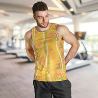 Hawaii Maile Lei Men Tank Top With Yellow Monstera Pattern LT05 Yellow - Polynesian Pride