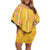 Hawaii Maile Lei Off Shoulder Short Dress With Yellow Monstera Pattern