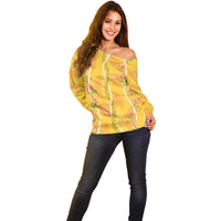Hawaii Maile Lei Off Shoulder Sweater With Yellow Monstera Pattern LT05 - Polynesian Pride