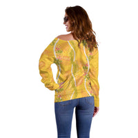 Hawaii Maile Lei Off Shoulder Sweater With Yellow Monstera Pattern LT05 - Polynesian Pride