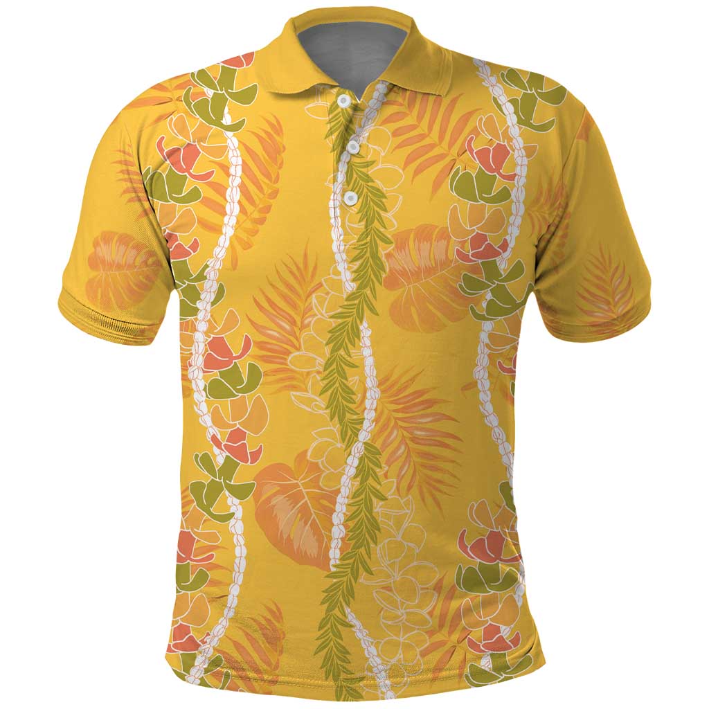 Hawaii Maile Lei Polo Shirt With Yellow Monstera Pattern LT05 Yellow - Polynesian Pride