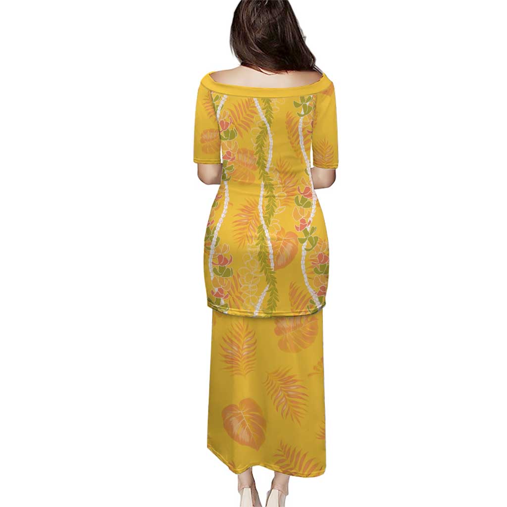 Hawaii Maile Lei Puletasi With Yellow Monstera Pattern LT05 - Polynesian Pride