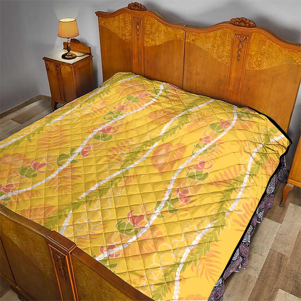 Hawaii Maile Lei Quilt With Yellow Monstera Pattern LT05 - Polynesian Pride