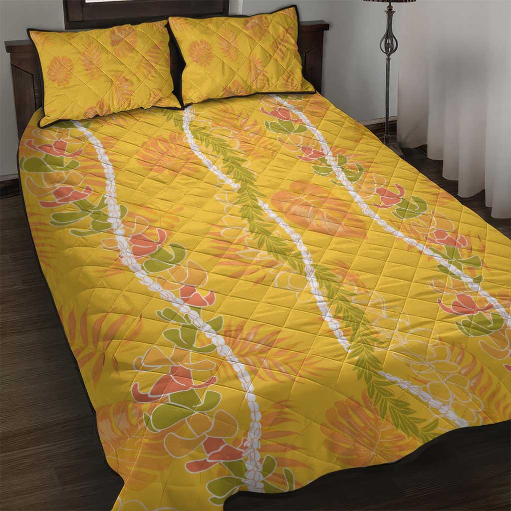 Hawaii Maile Lei Quilt Bed Set With Yellow Monstera Pattern LT05 Yellow - Polynesian Pride